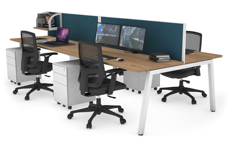 Quadro 4 Person Office Workstations [1200L x 700W] Jasonl white leg salvage oak deep blue (500H x 1200W)