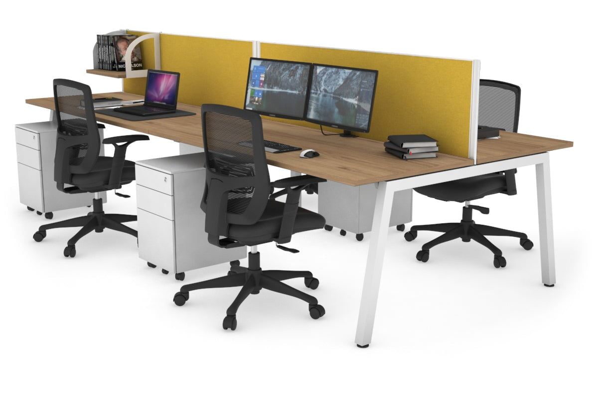 Quadro 4 Person Office Workstations [1200L x 700W] Jasonl white leg salvage oak mustard yellow (500H x 1200W)