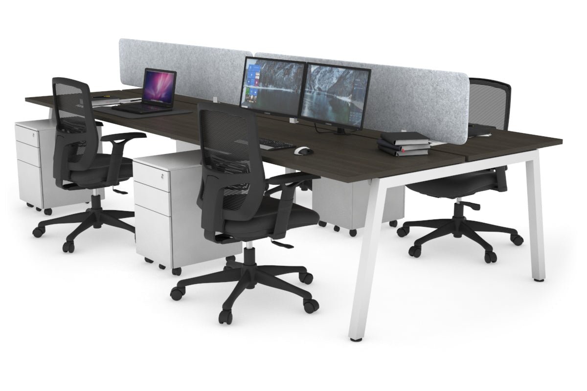 Quadro 4 Person Office Workstations [1200L x 700W] Jasonl white leg dark oak light grey echo panel (400H x 1200W)