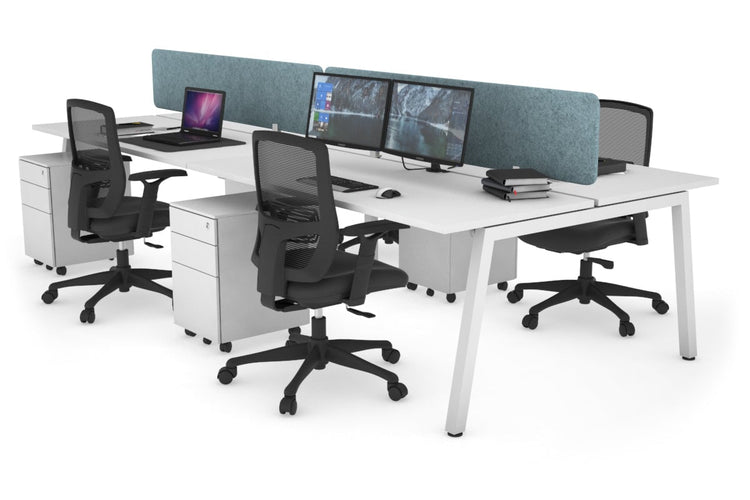 Quadro 4 Person Office Workstations [1200L x 700W] Jasonl white leg white blue echo panel (400H x 1200W)