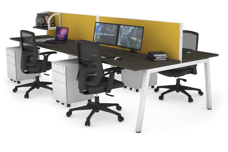 Quadro 4 Person Office Workstations [1200L x 700W] Jasonl white leg dark oak mustard yellow (500H x 1200W)