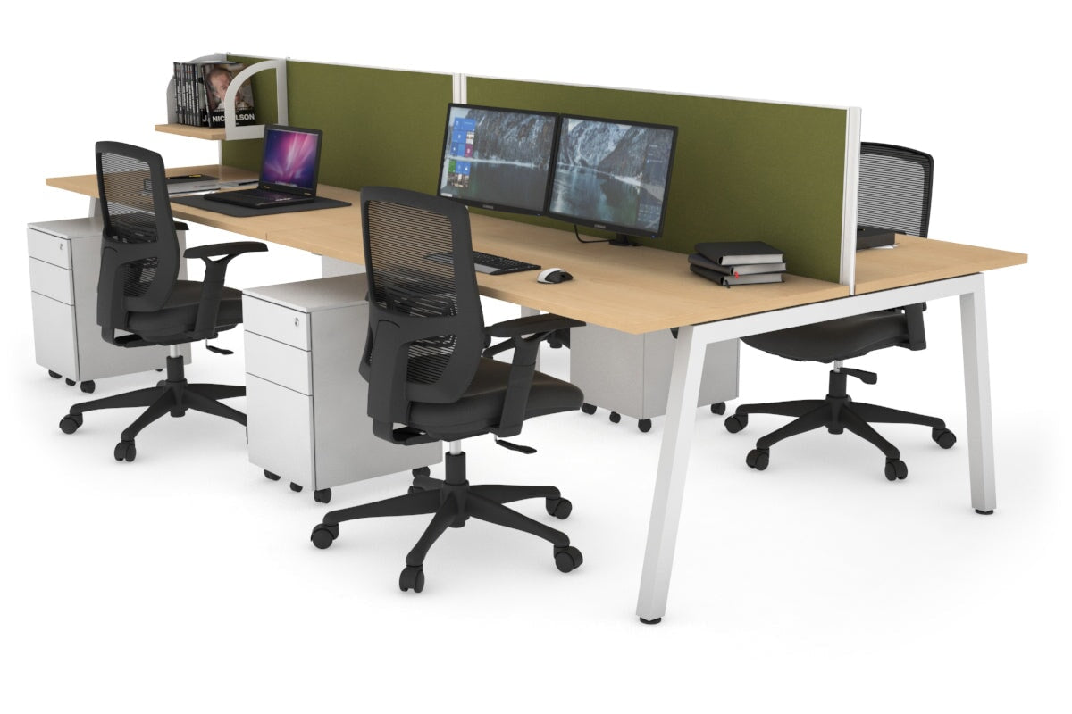 Quadro 4 Person Office Workstations [1200L x 700W] Jasonl white leg maple green moss (500H x 1200W)