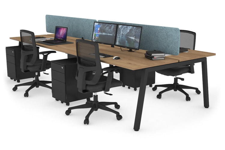 Quadro 4 Person Office Workstations [1200L x 700W] Jasonl black leg salvage oak blue echo panel (400H x 1200W)