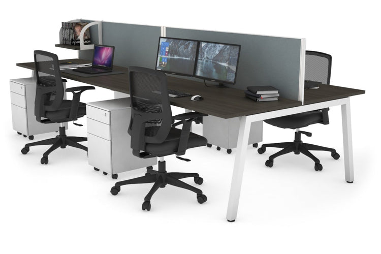Quadro 4 Person Office Workstations [1200L x 700W] Jasonl white leg dark oak cool grey (500H x 1200W)