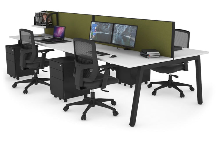 Quadro 4 Person Office Workstations [1200L x 700W] Jasonl black leg white green moss (500H x 1200W)