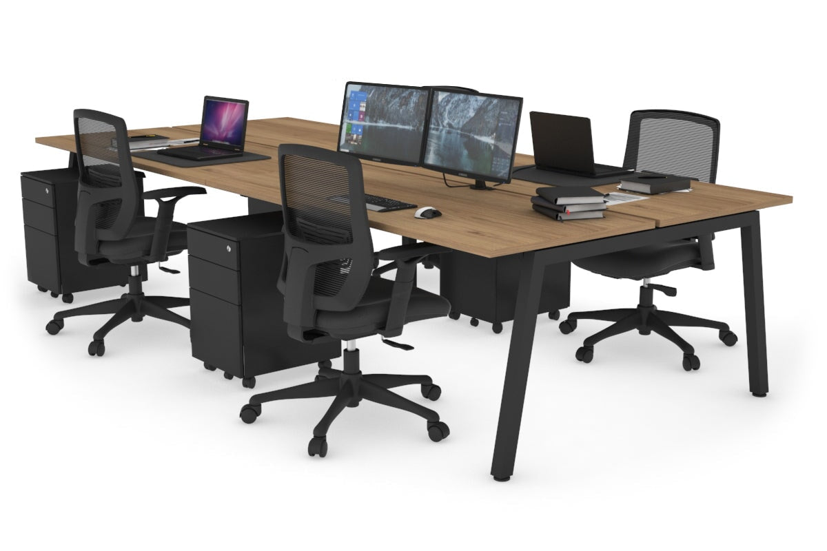 Quadro 4 Person Office Workstations [1200L x 700W] Jasonl black leg salvage oak none