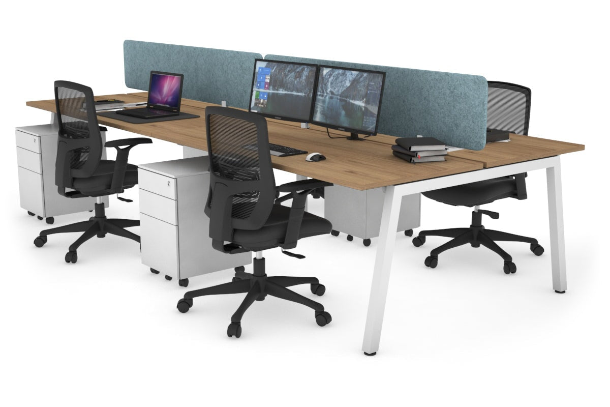 Quadro 4 Person Office Workstations [1200L x 700W] Jasonl white leg salvage oak blue echo panel (400H x 1200W)