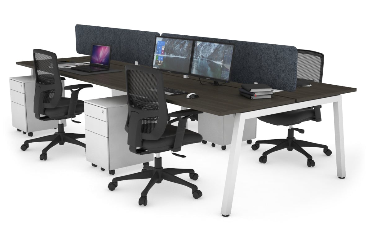 Quadro 4 Person Office Workstations [1200L x 700W] Jasonl white leg dark oak dark grey echo panel (400H x 1200W)