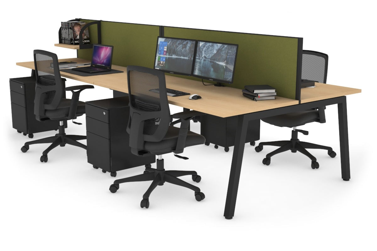 Quadro 4 Person Office Workstations [1200L x 700W] Jasonl black leg maple green moss (500H x 1200W)