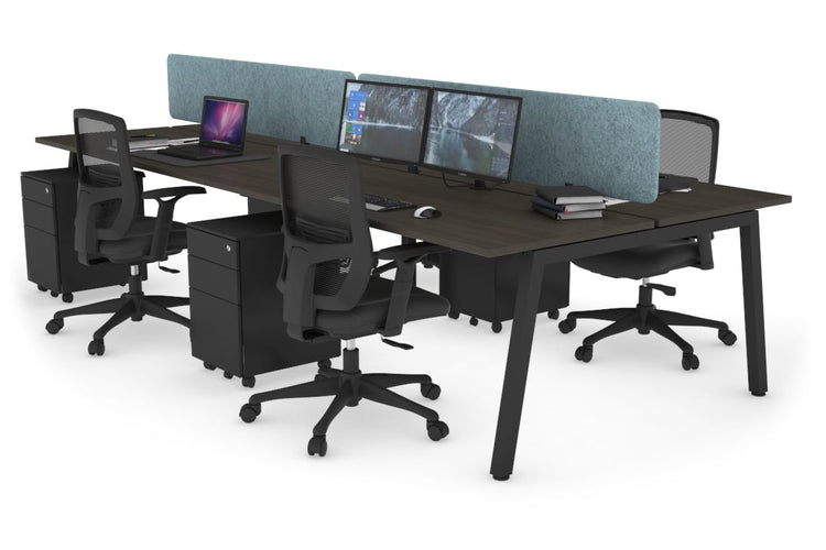 Quadro 4 Person Office Workstations [1200L x 700W] Jasonl black leg dark oak blue echo panel (400H x 1200W)