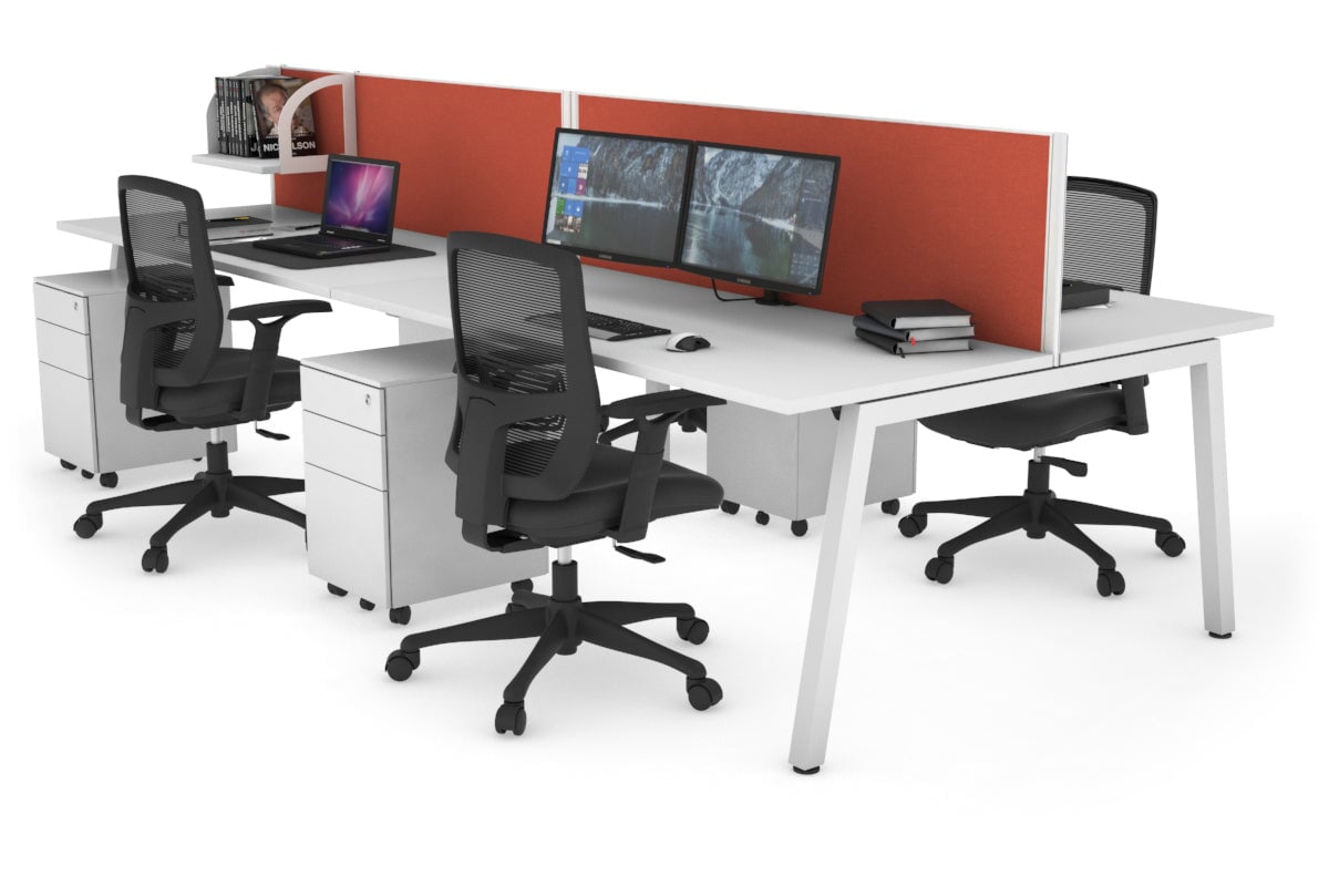 Quadro 4 Person Office Workstations [1200L x 700W] Jasonl white leg white orange squash (500H x 1200W)