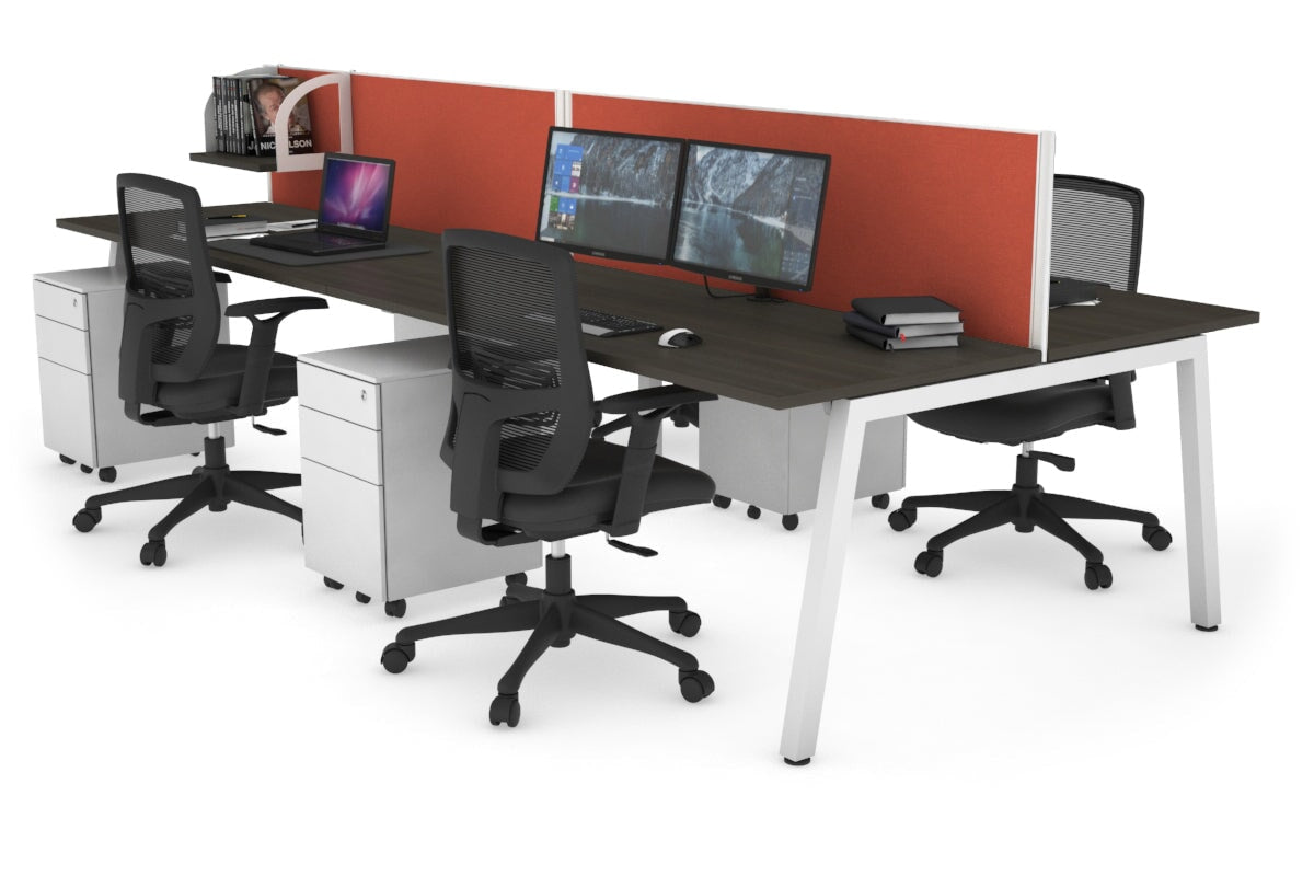 Quadro 4 Person Office Workstations [1200L x 700W] Jasonl white leg dark oak orange squash (500H x 1200W)