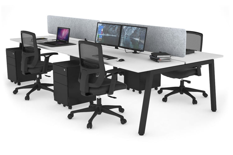 Quadro 4 Person Office Workstations [1200L x 700W] Jasonl black leg white light grey echo panel (400H x 1200W)