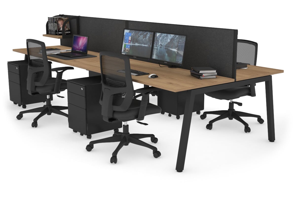 Quadro 4 Person Office Workstations [1200L x 700W] Jasonl black leg salvage oak moody charcoal (500H x 1200W)