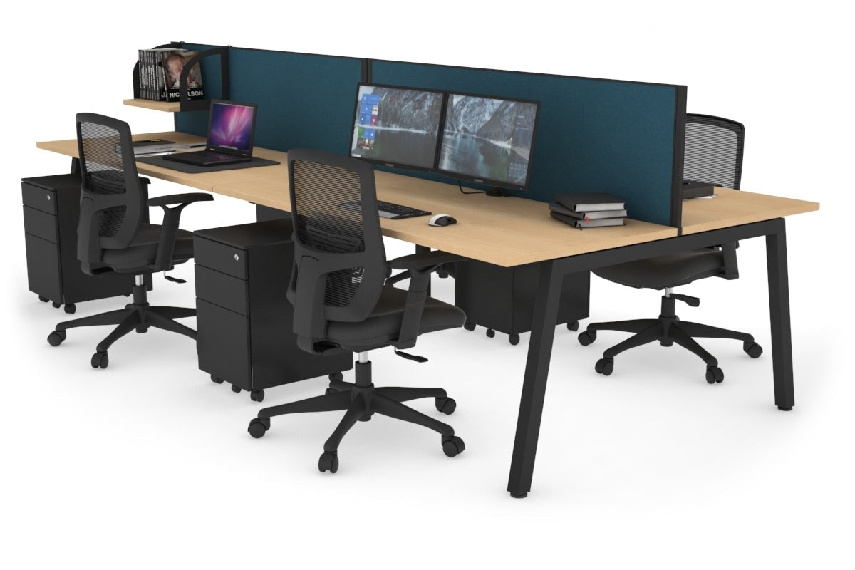 Quadro 4 Person Office Workstations [1200L x 700W] Jasonl black leg maple deep blue (500H x 1200W)