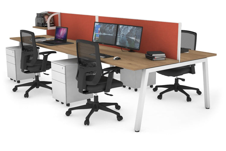 Quadro 4 Person Office Workstations [1200L x 700W] Jasonl white leg salvage oak orange squash (500H x 1200W)