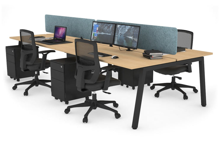 Quadro 4 Person Office Workstations [1200L x 700W] Jasonl black leg maple blue echo panel (400H x 1200W)