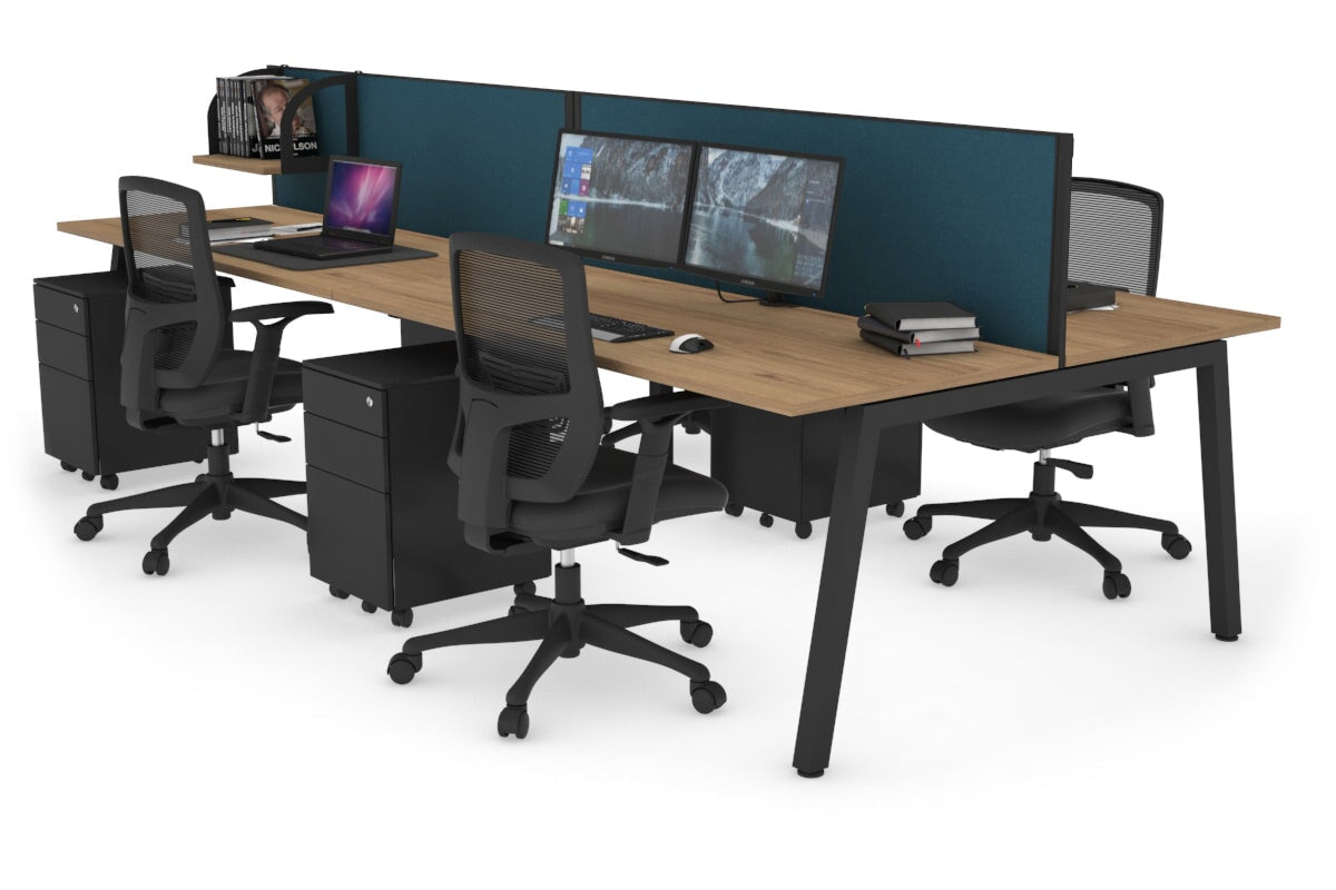 Quadro 4 Person Office Workstations [1200L x 700W] Jasonl black leg salvage oak deep blue (500H x 1200W)
