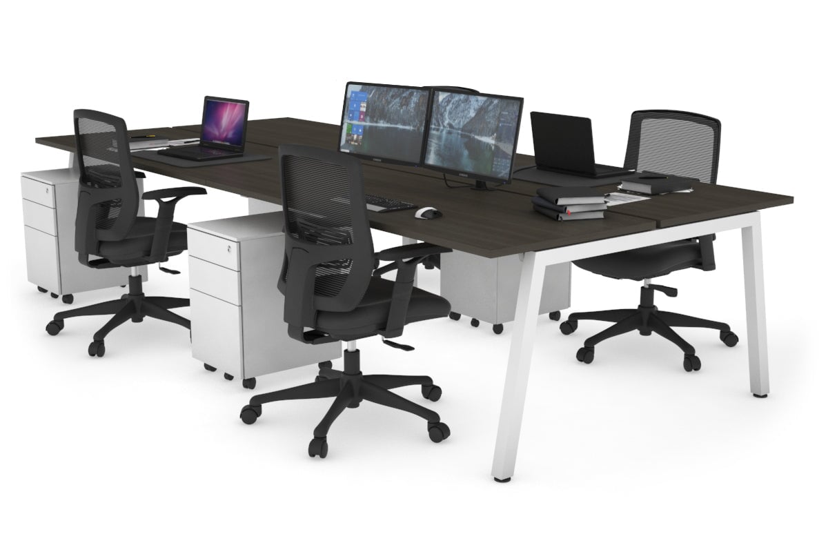 Quadro 4 Person Office Workstations [1200L x 700W] Jasonl white leg dark oak none