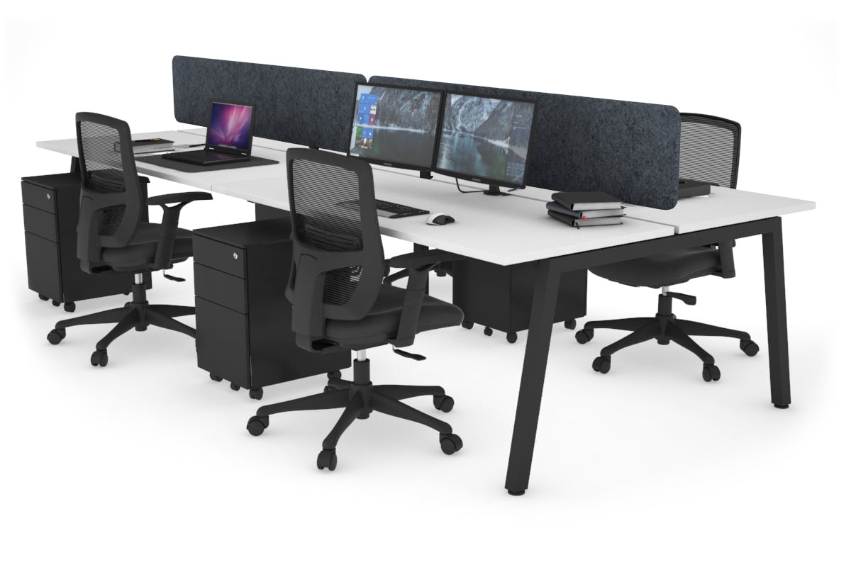 Quadro 4 Person Office Workstations [1200L x 700W] Jasonl black leg white dark grey echo panel (400H x 1200W)