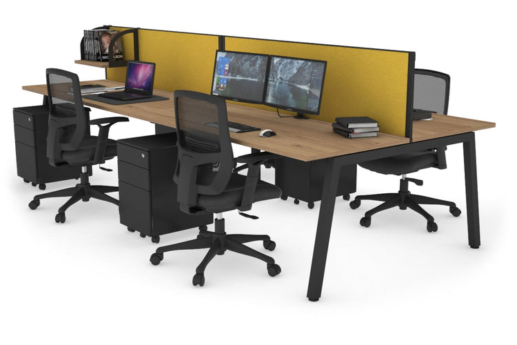 Quadro 4 Person Office Workstations [1200L x 700W] Jasonl black leg salvage oak mustard yellow (500H x 1200W)