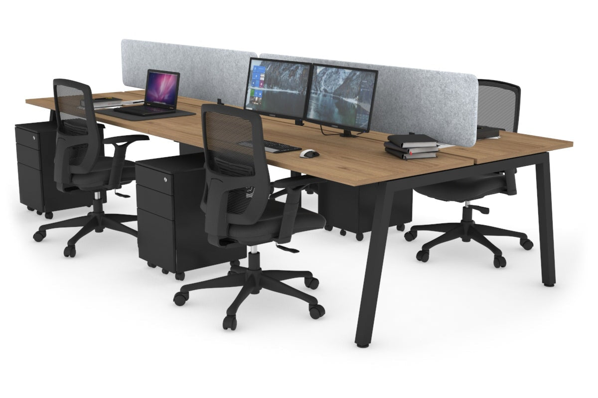 Quadro 4 Person Office Workstations [1200L x 700W] Jasonl black leg salvage oak light grey echo panel (400H x 1200W)