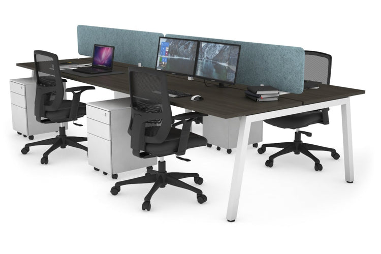 Quadro 4 Person Office Workstations [1200L x 700W] Jasonl white leg dark oak blue echo panel (400H x 1200W)