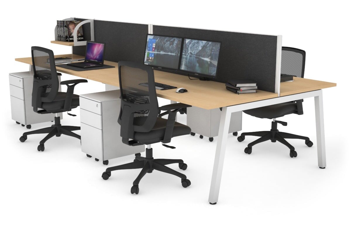 Quadro 4 Person Office Workstations [1200L x 700W] Jasonl white leg maple moody charcoal (500H x 1200W)