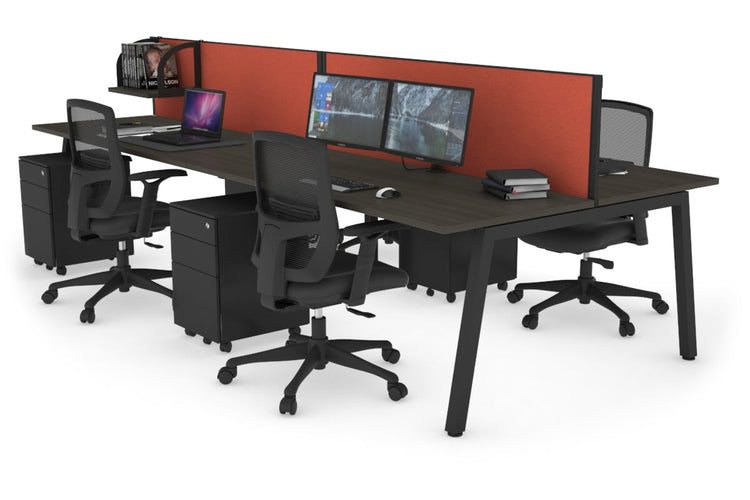 Quadro 4 Person Office Workstations [1200L x 700W] Jasonl black leg dark oak orange squash (500H x 1200W)