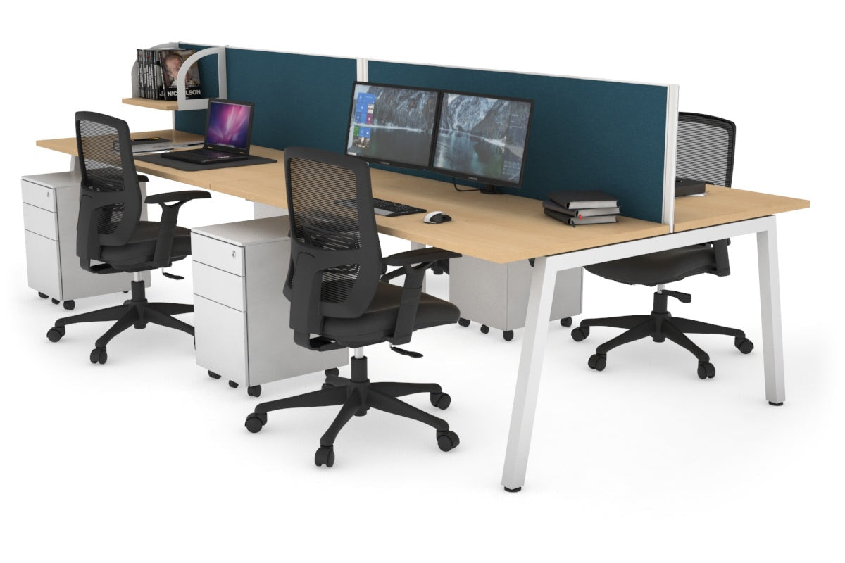 Quadro 4 Person Office Workstations [1200L x 700W] Jasonl white leg maple deep blue (500H x 1200W)