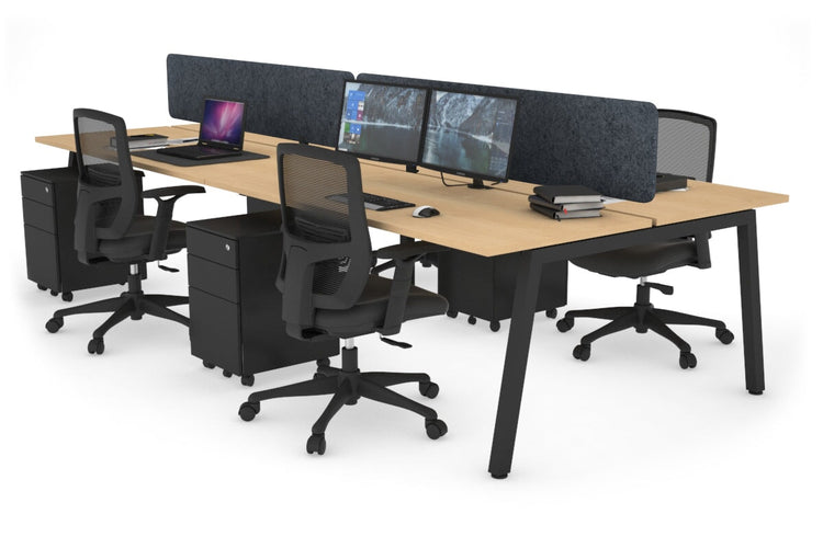 Quadro 4 Person Office Workstations [1200L x 700W] Jasonl black leg maple dark grey echo panel (400H x 1200W)