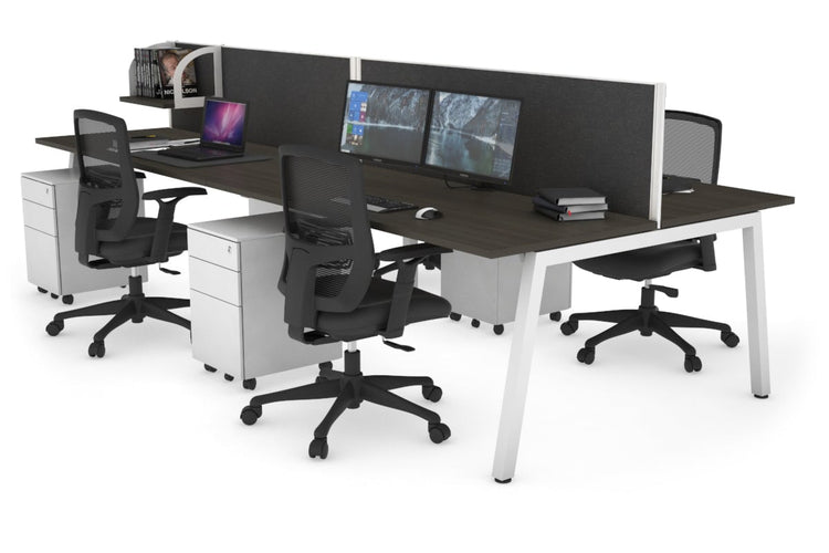 Quadro 4 Person Office Workstations [1200L x 700W] Jasonl white leg dark oak moody charcoal (500H x 1200W)