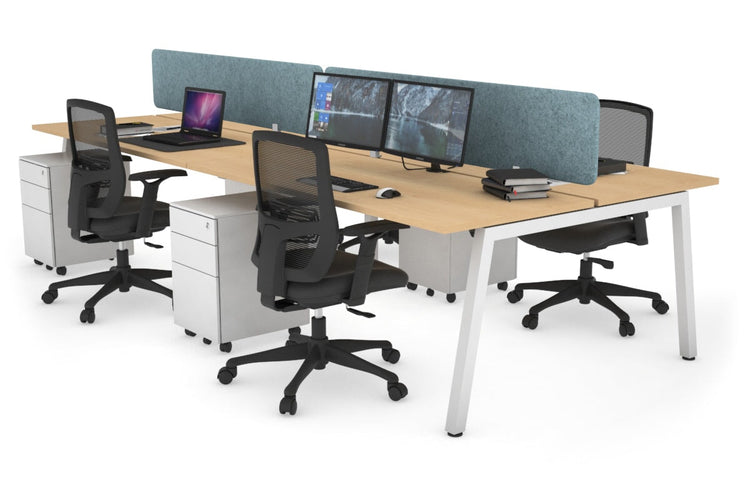 Quadro 4 Person Office Workstations [1200L x 700W] Jasonl white leg maple blue echo panel (400H x 1200W)