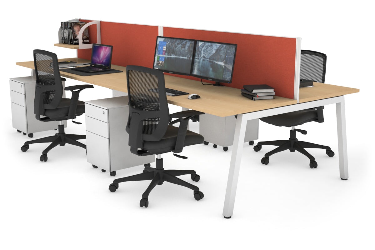 Quadro 4 Person Office Workstations [1200L x 700W] Jasonl white leg maple orange squash (500H x 1200W)