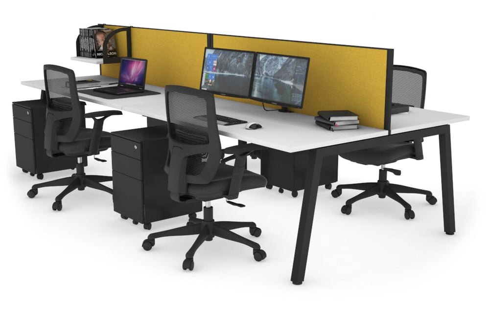 Quadro 4 Person Office Workstation [1200L x 700W]-black leg white mustard yellow (500H x 1200W)