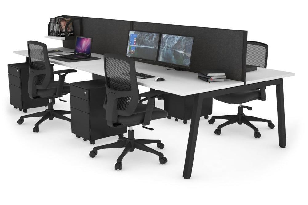 Quadro 4 Person Office Workstation [1200L x 700W]-black leg white moody charcoal (500H x 1200W)