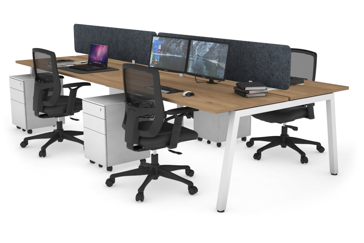 Quadro 4 Person Office Workstations [1200L x 700W] Jasonl white leg salvage oak dark grey echo panel (400H x 1200W)