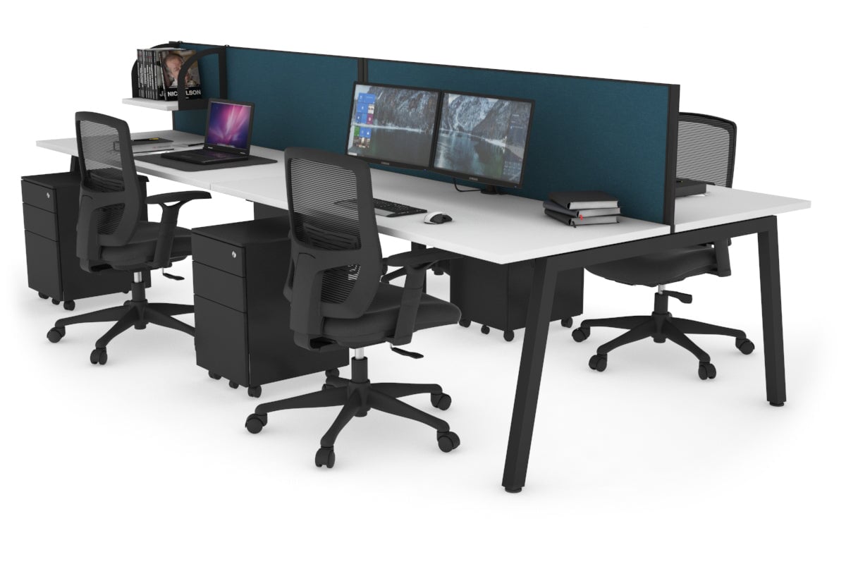 Quadro 4 Person Office Workstations [1200L x 700W] Jasonl black leg white deep blue (500H x 1200W)