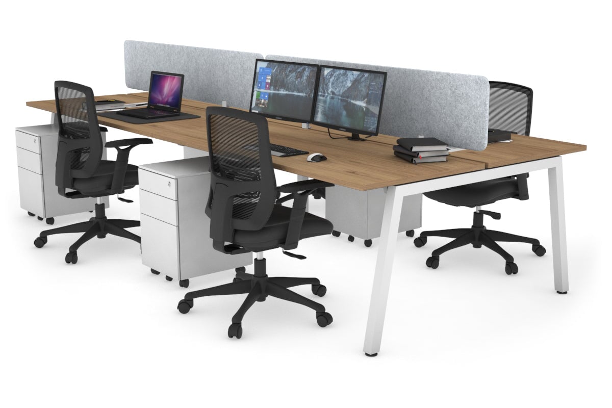 Quadro 4 Person Office Workstations [1200L x 700W] Jasonl white leg salvage oak light grey echo panel (400H x 1200W)