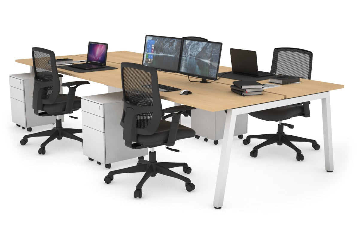 Quadro 4 Person Office Workstations [1200L x 700W] Jasonl white leg maple none