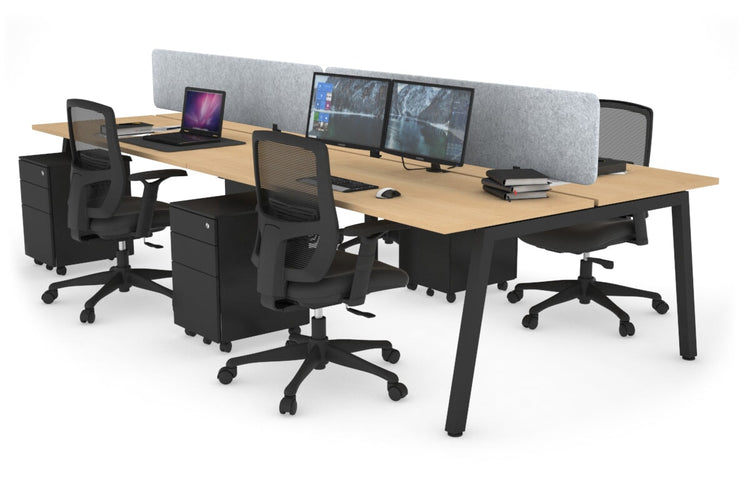 Quadro 4 Person Office Workstations [1200L x 700W] Jasonl black leg maple light grey echo panel (400H x 1200W)