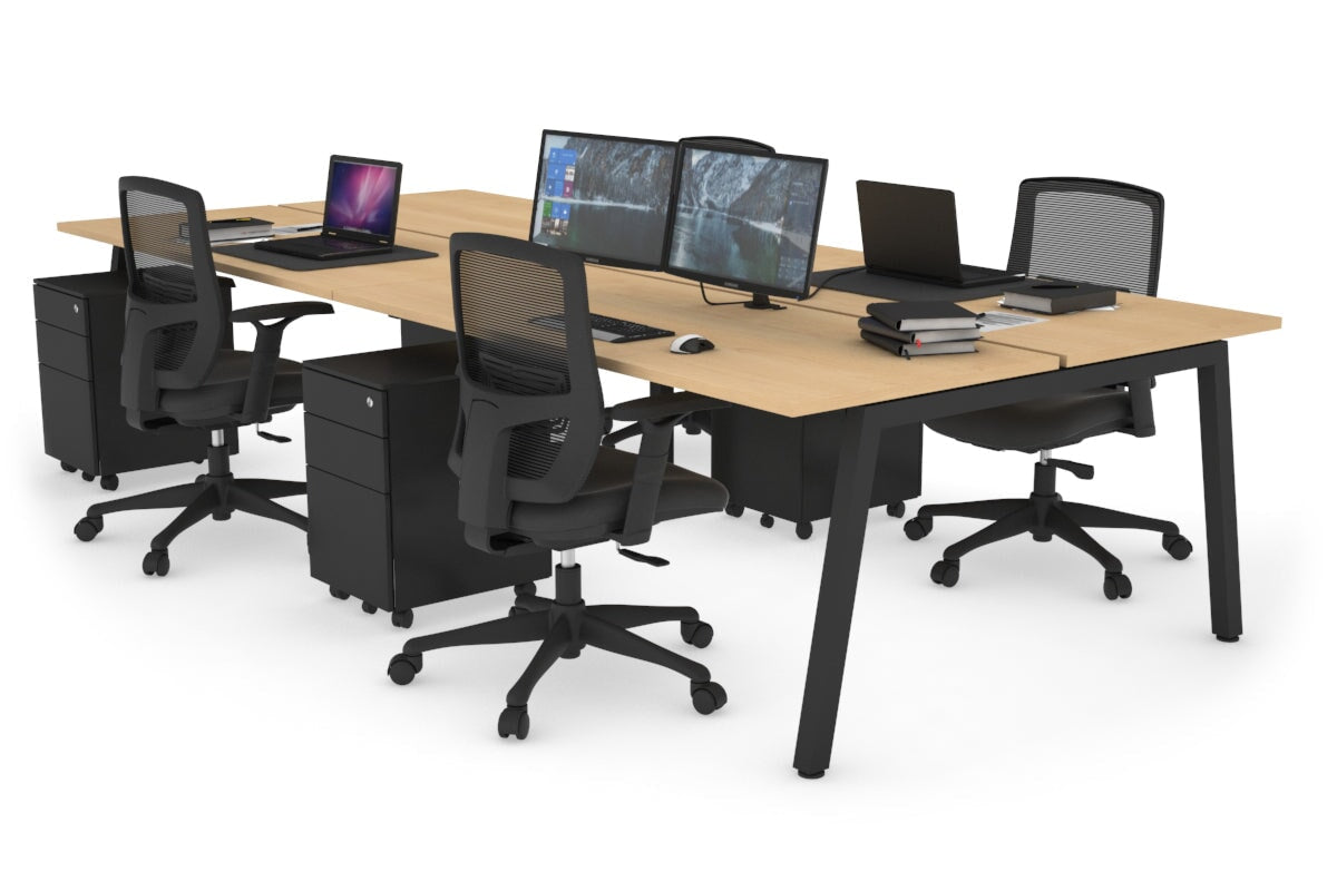 Quadro 4 Person Office Workstations [1200L x 700W] Jasonl black leg maple none