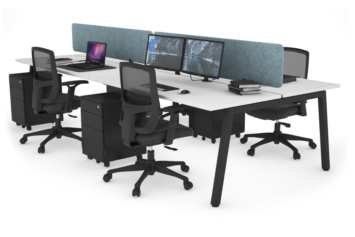 Quadro 4 Person Office Workstations [1200L x 700W] Jasonl black leg white blue echo panel (400H x 1200W)