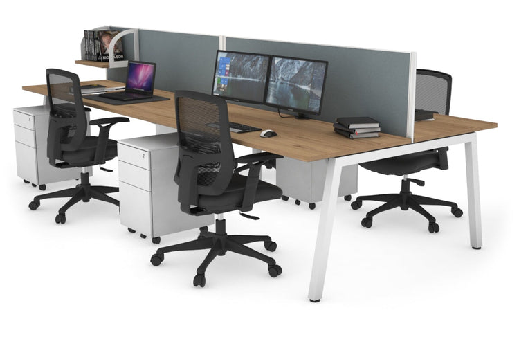Quadro 4 Person Office Workstations [1200L x 700W] Jasonl white leg salvage oak cool grey (500H x 1200W)