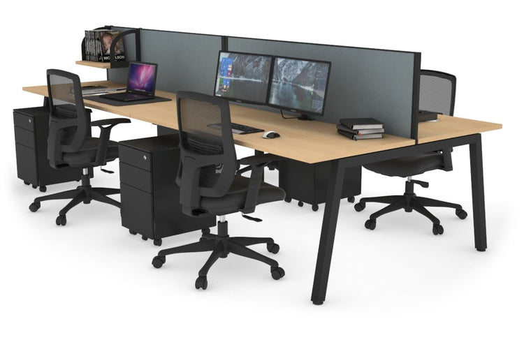 Quadro 4 Person Office Workstations [1200L x 700W] Jasonl black leg maple cool grey (500H x 1200W)