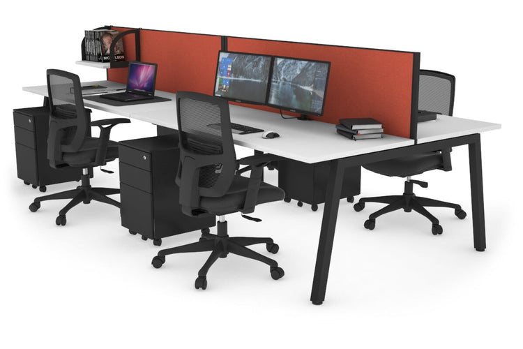 Quadro 4 Person Office Workstations [1200L x 700W] Jasonl black leg white orange squash (500H x 1200W)