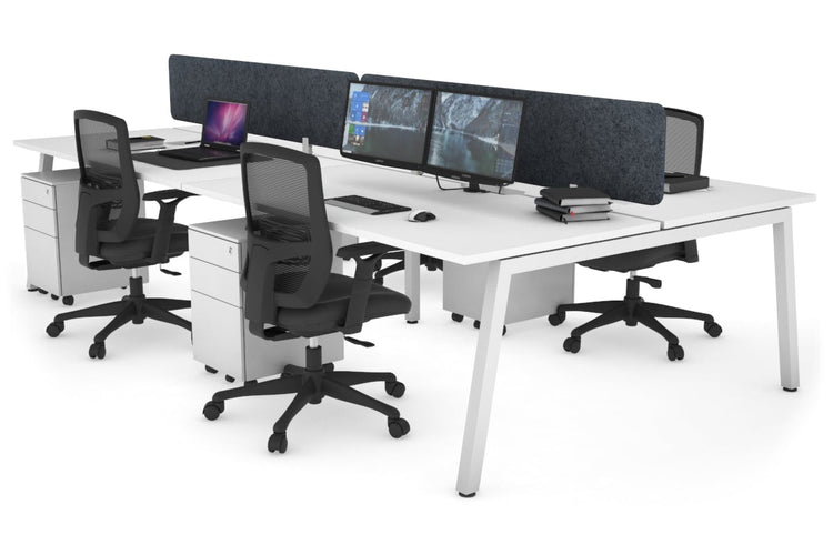 Quadro 4 Person Office Workstations [1200L x 800W with Cable Scallop] Jasonl white leg white dark grey echo panel (400H x 1200W)