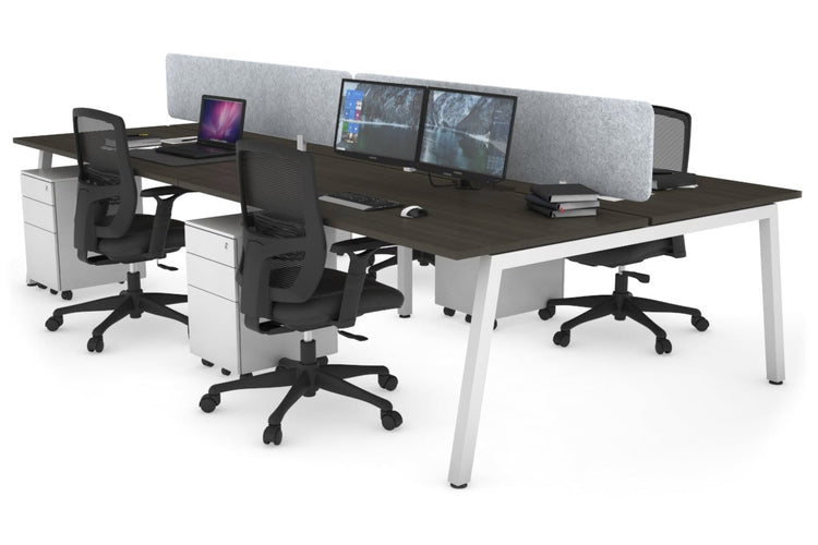 Quadro 4 Person Office Workstations [1200L x 800W with Cable Scallop] Jasonl white leg dark oak light grey echo panel (400H x 1200W)