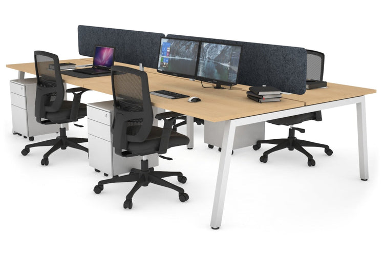 Quadro 4 Person Office Workstations [1200L x 800W with Cable Scallop] Jasonl white leg maple dark grey echo panel (400H x 1200W)