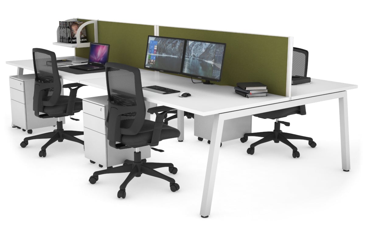 Quadro 4 Person Office Workstations [1200L x 800W with Cable Scallop] Jasonl white leg white green moss (500H x 1200W)